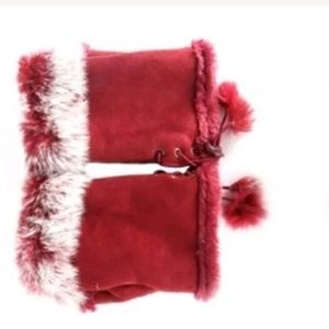 Texting fingerless mittens faux suede fur gloves